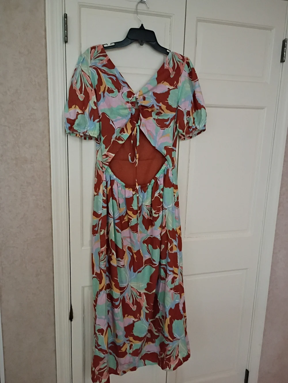 Gianni Bini Brown Floral Square-Neck Puff Sleeve Midi Dress - Picture 4 of 5